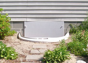 plastic crawl space access well installed in a Huntington crawl space